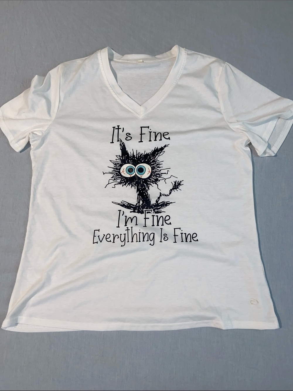 White Kids' V-Neck Tee with Playful Owl Graphic - It's Fine
